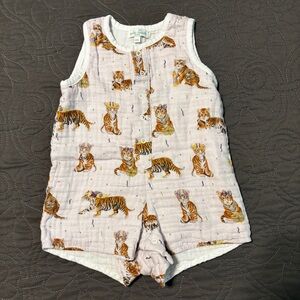 Tiger Print Muslin Baby Romper in Light Lavender
